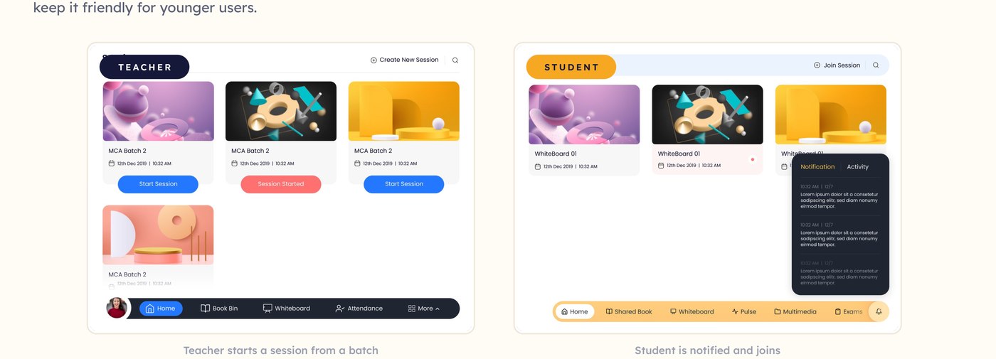 Teacher starting a session from a batch, and student notified and joining